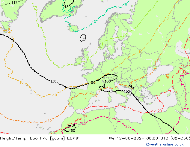 Yükseklik/Sıc. 850 hPa ECMWF Çar 12.06.2024 00 UTC