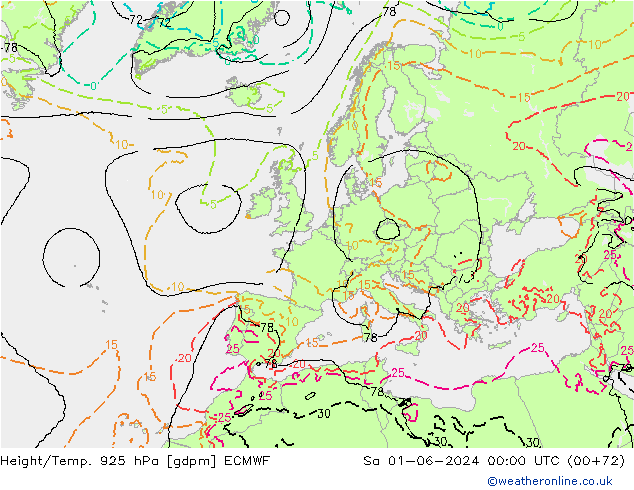 Height/Temp. 925 hPa ECMWF so. 01.06.2024 00 UTC