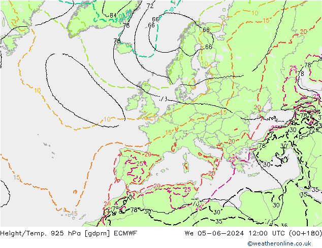 Yükseklik/Sıc. 925 hPa ECMWF Çar 05.06.2024 12 UTC