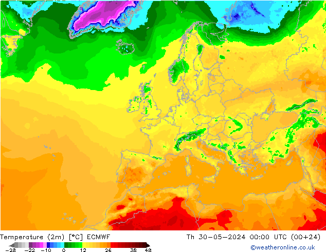 température (2m) ECMWF jeu 30.05.2024 00 UTC