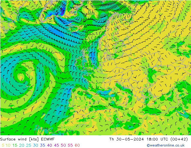 Bodenwind ECMWF Do 30.05.2024 18 UTC