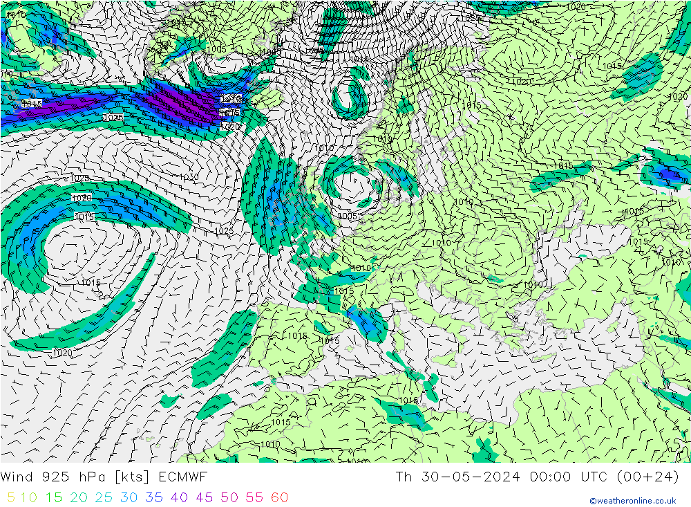 Vento 925 hPa ECMWF Qui 30.05.2024 00 UTC