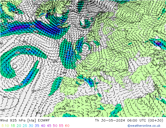 Wind 925 hPa ECMWF Th 30.05.2024 06 UTC