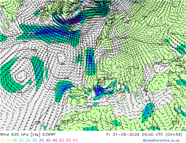 Wind 925 hPa ECMWF Fr 31.05.2024 06 UTC