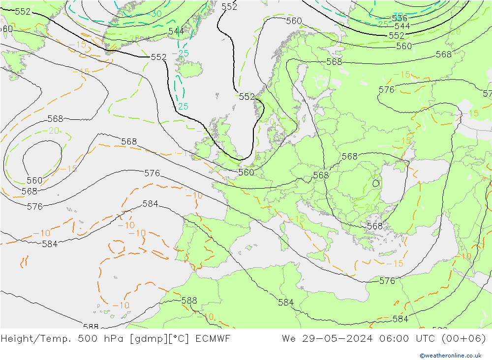 Height/Temp. 500 hPa ECMWF We 29.05.2024 06 UTC