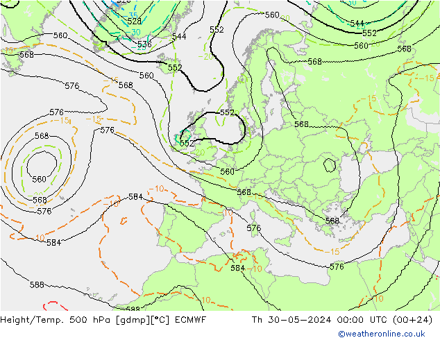 Height/Temp. 500 гПа ECMWF чт 30.05.2024 00 UTC