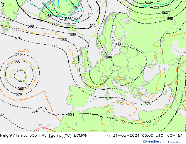Yükseklik/Sıc. 500 hPa ECMWF Cu 31.05.2024 00 UTC