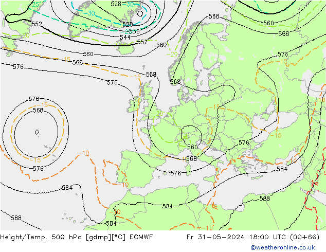 Height/Temp. 500 hPa ECMWF Fr 31.05.2024 18 UTC