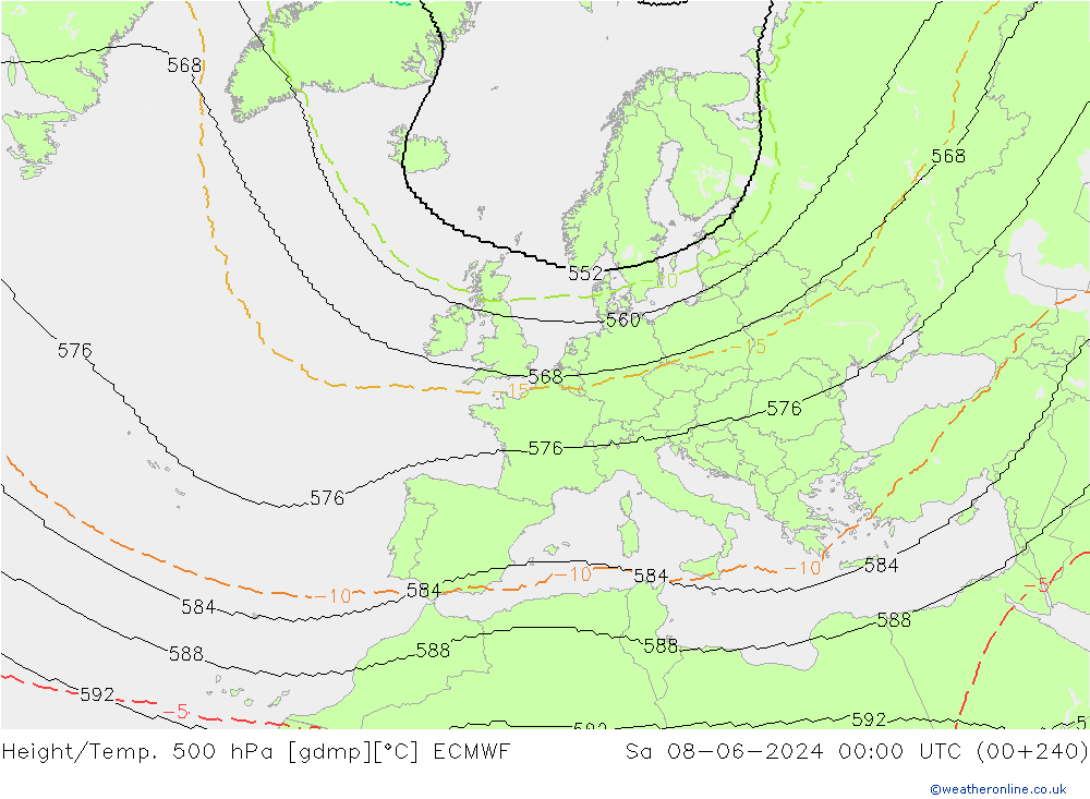 Hoogte/Temp. 500 hPa ECMWF za 08.06.2024 00 UTC