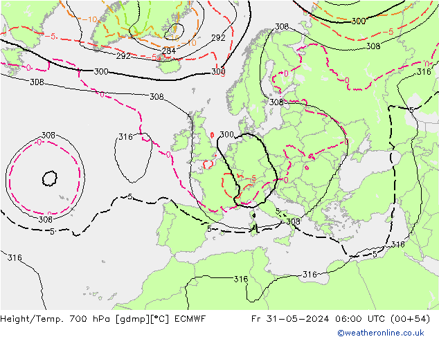 Height/Temp. 700 hPa ECMWF Fr 31.05.2024 06 UTC