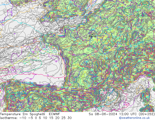 Temperaturkarte Spaghetti ECMWF Sa 08.06.2024 12 UTC