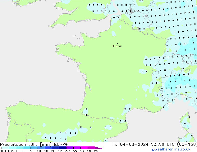 Yağış (6h) ECMWF Sa 04.06.2024 06 UTC