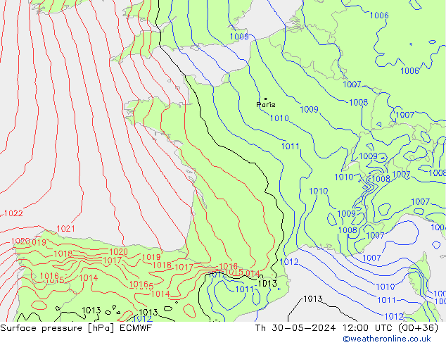 pressão do solo ECMWF Qui 30.05.2024 12 UTC