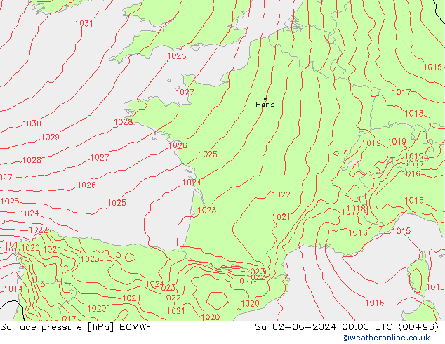 pressão do solo ECMWF Dom 02.06.2024 00 UTC