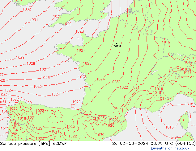 Atmosférický tlak ECMWF Ne 02.06.2024 06 UTC