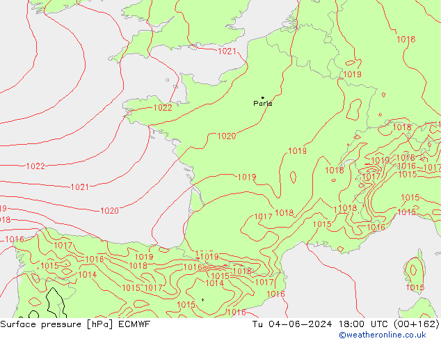 pressão do solo ECMWF Ter 04.06.2024 18 UTC