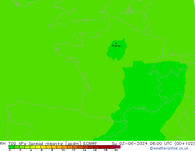 RH 700 hPa Spread ECMWF Ne 02.06.2024 06 UTC