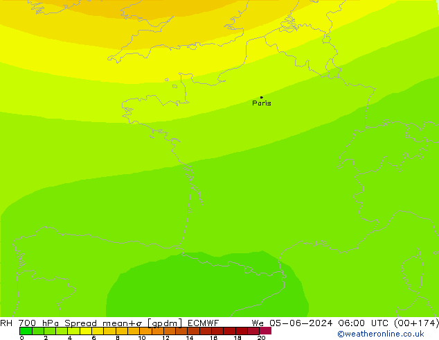 RH 700 гПа Spread ECMWF ср 05.06.2024 06 UTC