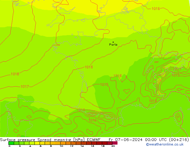 Surface pressure Spread ECMWF Fr 07.06.2024 00 UTC