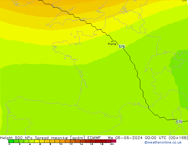 Height 500 hPa Spread ECMWF śro. 05.06.2024 00 UTC