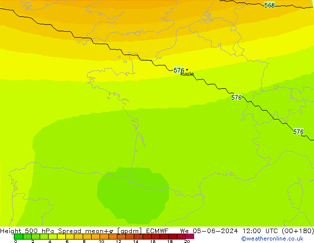 Height 500 гПа Spread ECMWF ср 05.06.2024 12 UTC