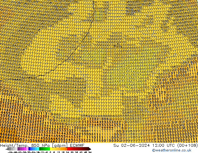 Height/Temp. 850 hPa ECMWF nie. 02.06.2024 12 UTC