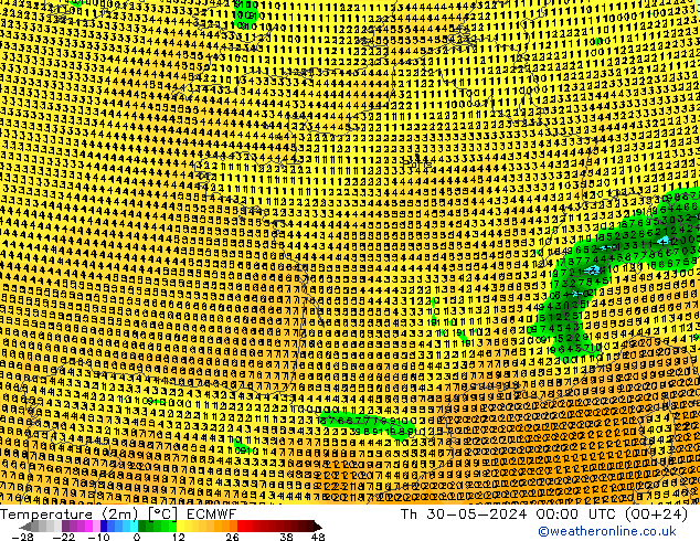 Temperatuurkaart (2m) ECMWF do 30.05.2024 00 UTC