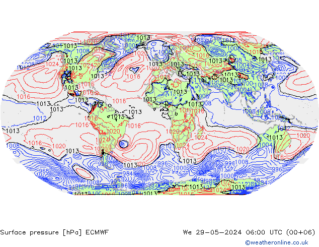 Luchtdruk (Grond) ECMWF wo 29.05.2024 06 UTC