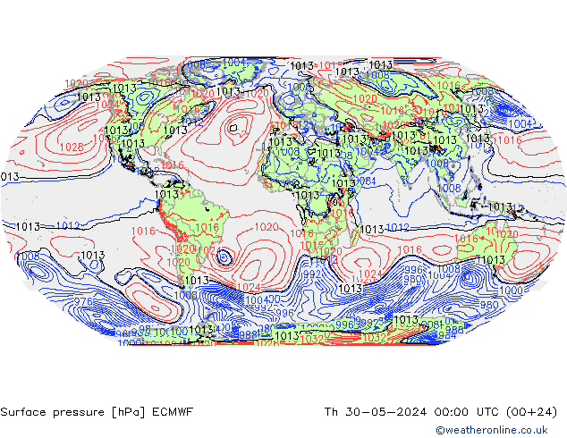 pressão do solo ECMWF Qui 30.05.2024 00 UTC