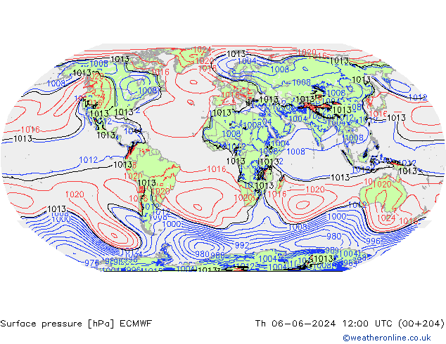 Surface pressure ECMWF Th 06.06.2024 12 UTC