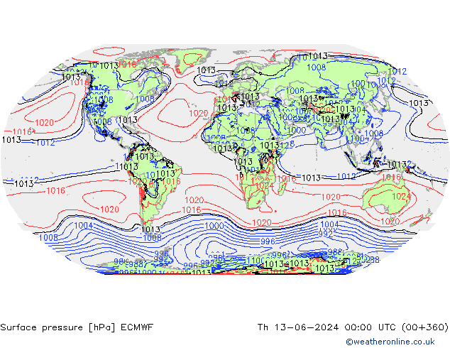 Presión superficial ECMWF jue 13.06.2024 00 UTC