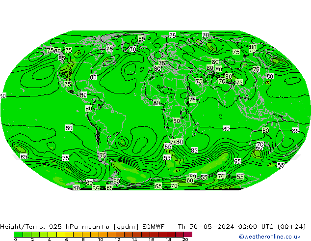 Height/Temp. 925 hPa ECMWF Čt 30.05.2024 00 UTC