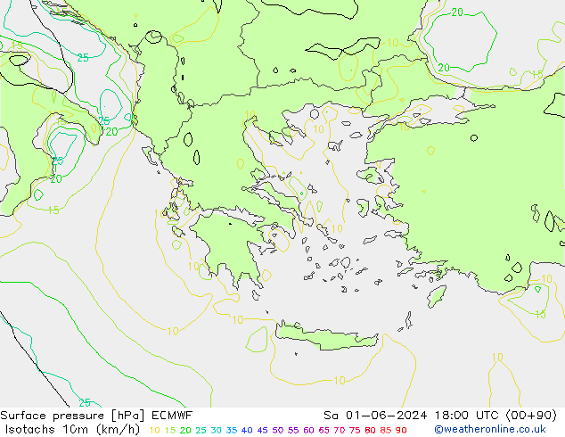 Eşrüzgar Hızları (km/sa) ECMWF Cts 01.06.2024 18 UTC