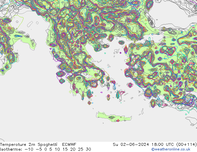 Temperaturkarte Spaghetti ECMWF So 02.06.2024 18 UTC