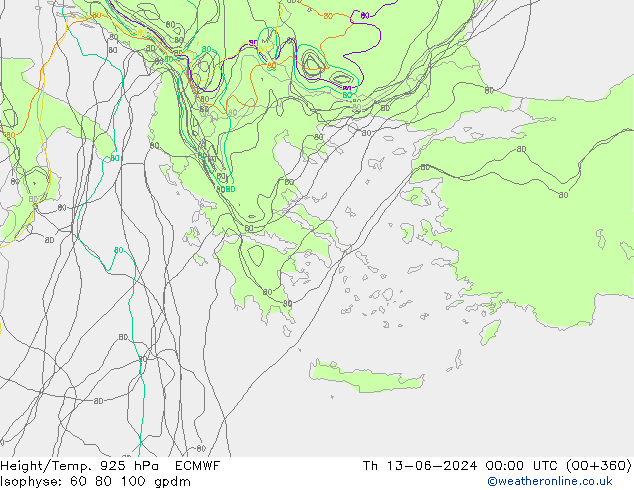 Height/Temp. 925 hPa ECMWF Th 13.06.2024 00 UTC