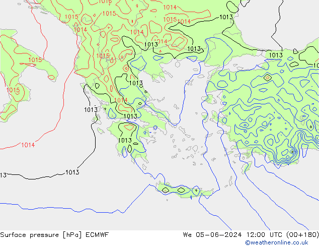 Luchtdruk (Grond) ECMWF wo 05.06.2024 12 UTC