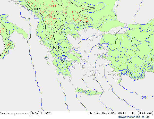 Surface pressure ECMWF Th 13.06.2024 00 UTC