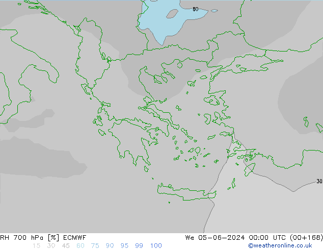 RH 700 hPa ECMWF mer 05.06.2024 00 UTC