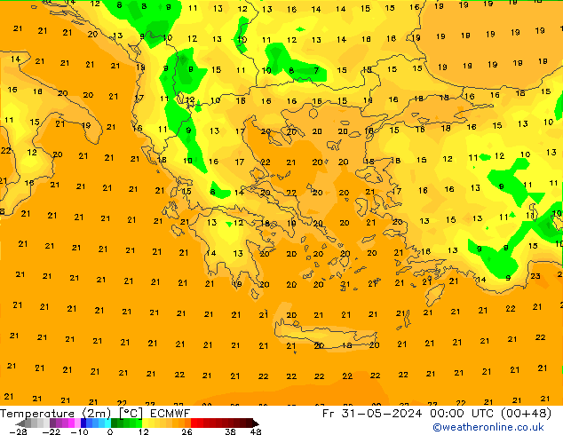 Temperature (2m) ECMWF Fr 31.05.2024 00 UTC