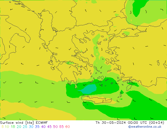 Wind 10 m ECMWF do 30.05.2024 00 UTC