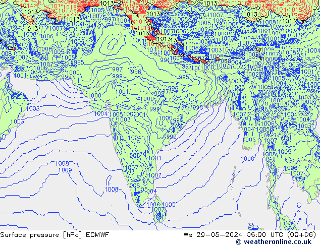 Surface pressure ECMWF We 29.05.2024 06 UTC