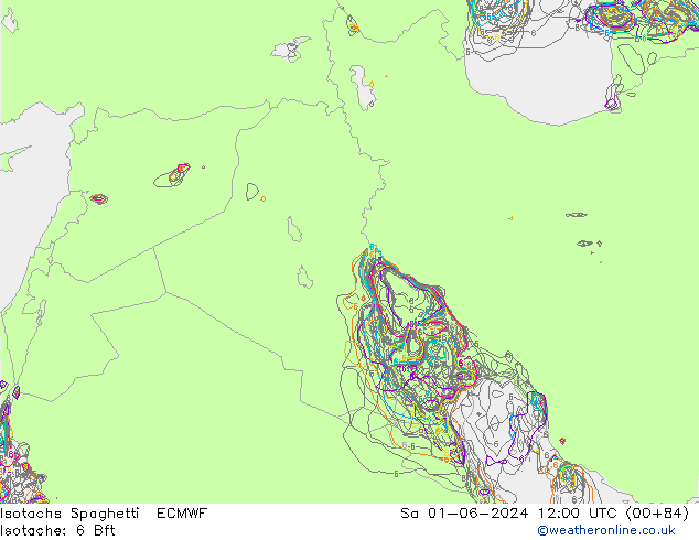 Isotachs Spaghetti ECMWF Sa 01.06.2024 12 UTC