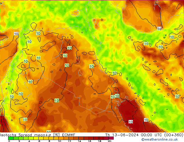 Eşrüzgar Hızları Spread ECMWF Per 13.06.2024 00 UTC