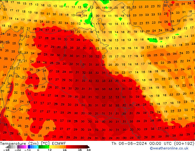 Temperatura (2m) ECMWF jue 06.06.2024 00 UTC