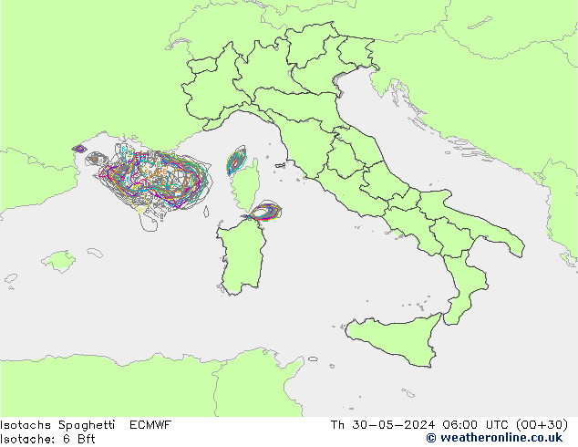 Isotaca Spaghetti ECMWF jue 30.05.2024 06 UTC