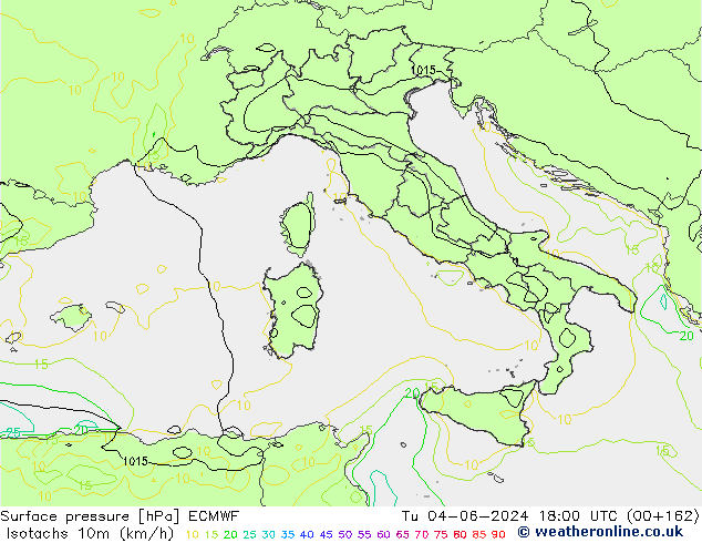 Isotachs (kph) ECMWF mar 04.06.2024 18 UTC