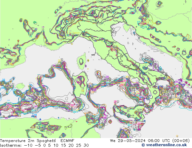 température 2m Spaghetti ECMWF mer 29.05.2024 06 UTC