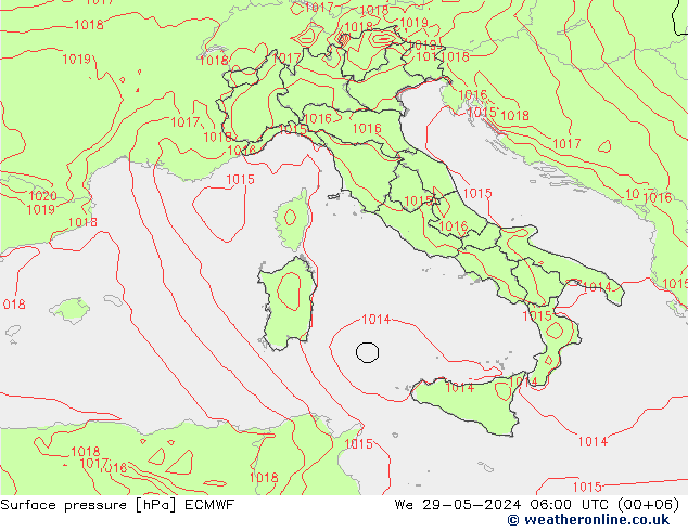 Presión superficial ECMWF mié 29.05.2024 06 UTC