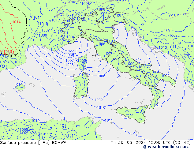 Pressione al suolo ECMWF gio 30.05.2024 18 UTC