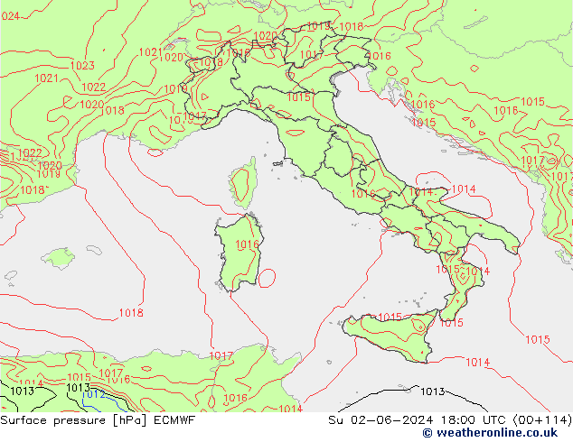 Surface pressure ECMWF Su 02.06.2024 18 UTC